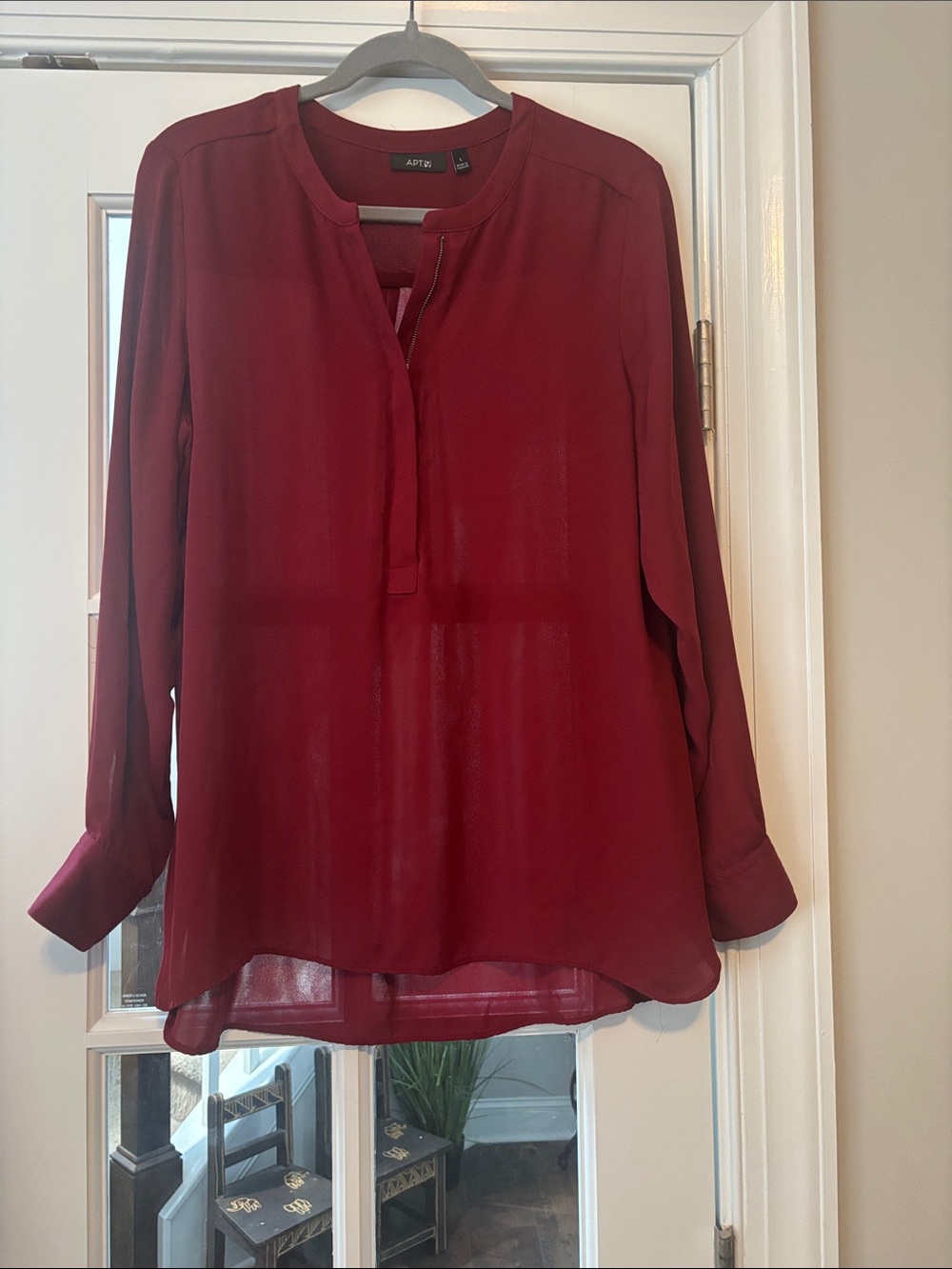 Apt. 9 Wine Red Long-Sleeve Split-Neck Blouse
